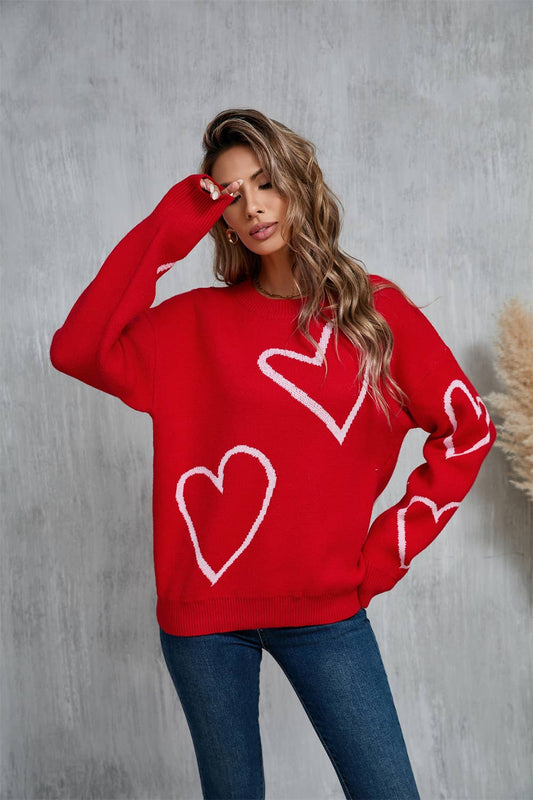 Valentine's Day color contrast heart pullover sweater