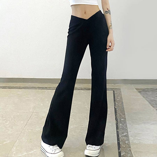 SOLID COLOR HIGH-WAISTED SLIM LONG CASUAL PANTS