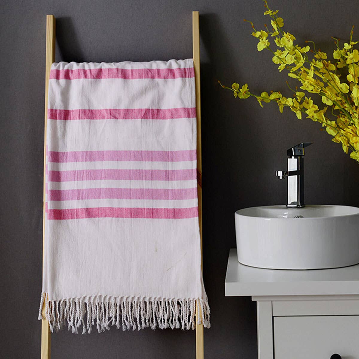 Lightweight Cotton Striped Beach Towel with Tassels