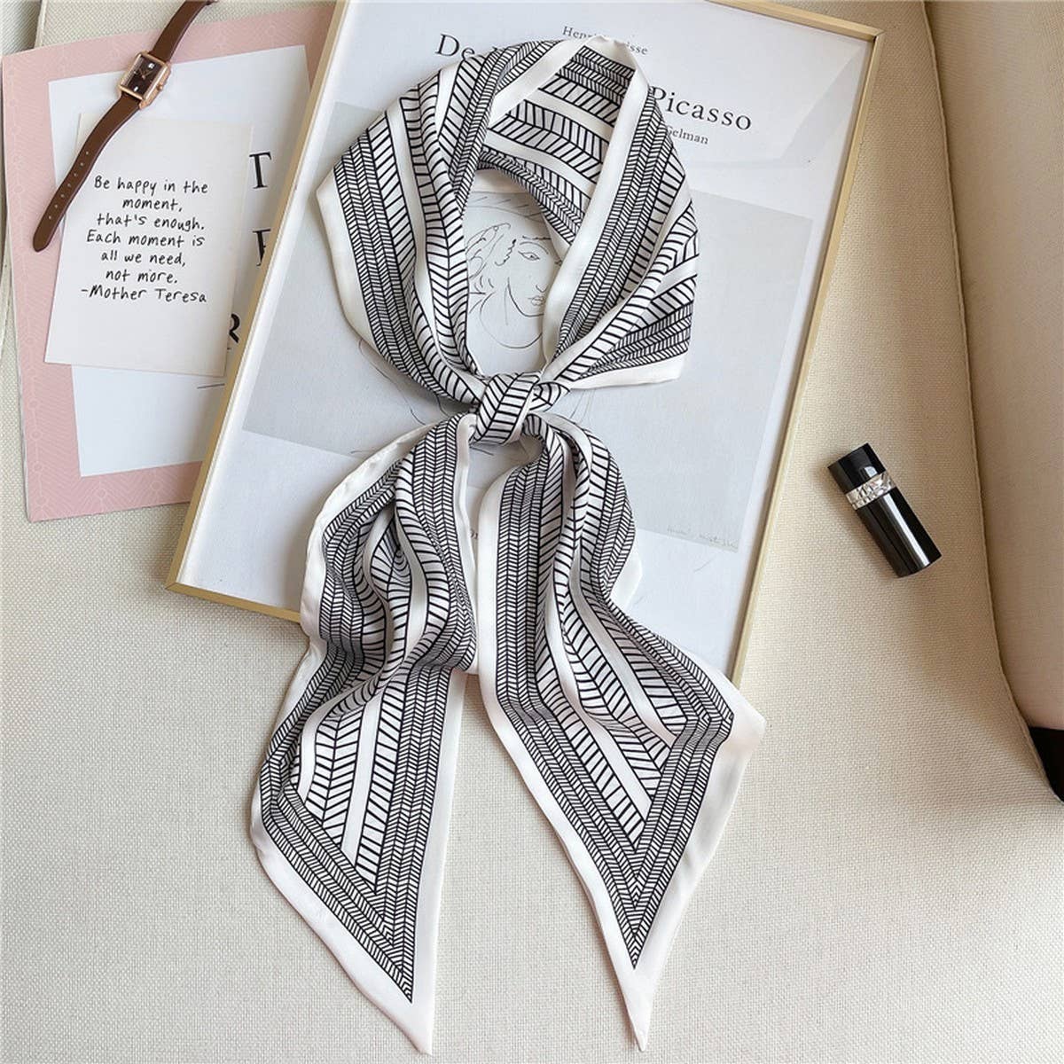 GEOMETRIC ALL-MATCH NARROW SILK HEAD SCARF