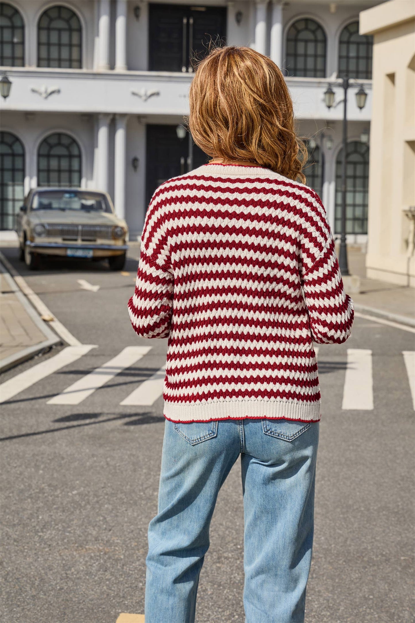 Advanced sense simple striped sweater