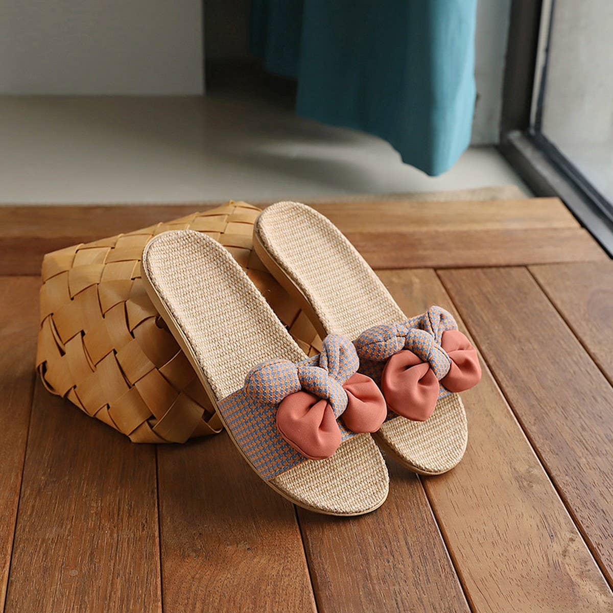 Korean Style Linen Bow Slippers for Summer