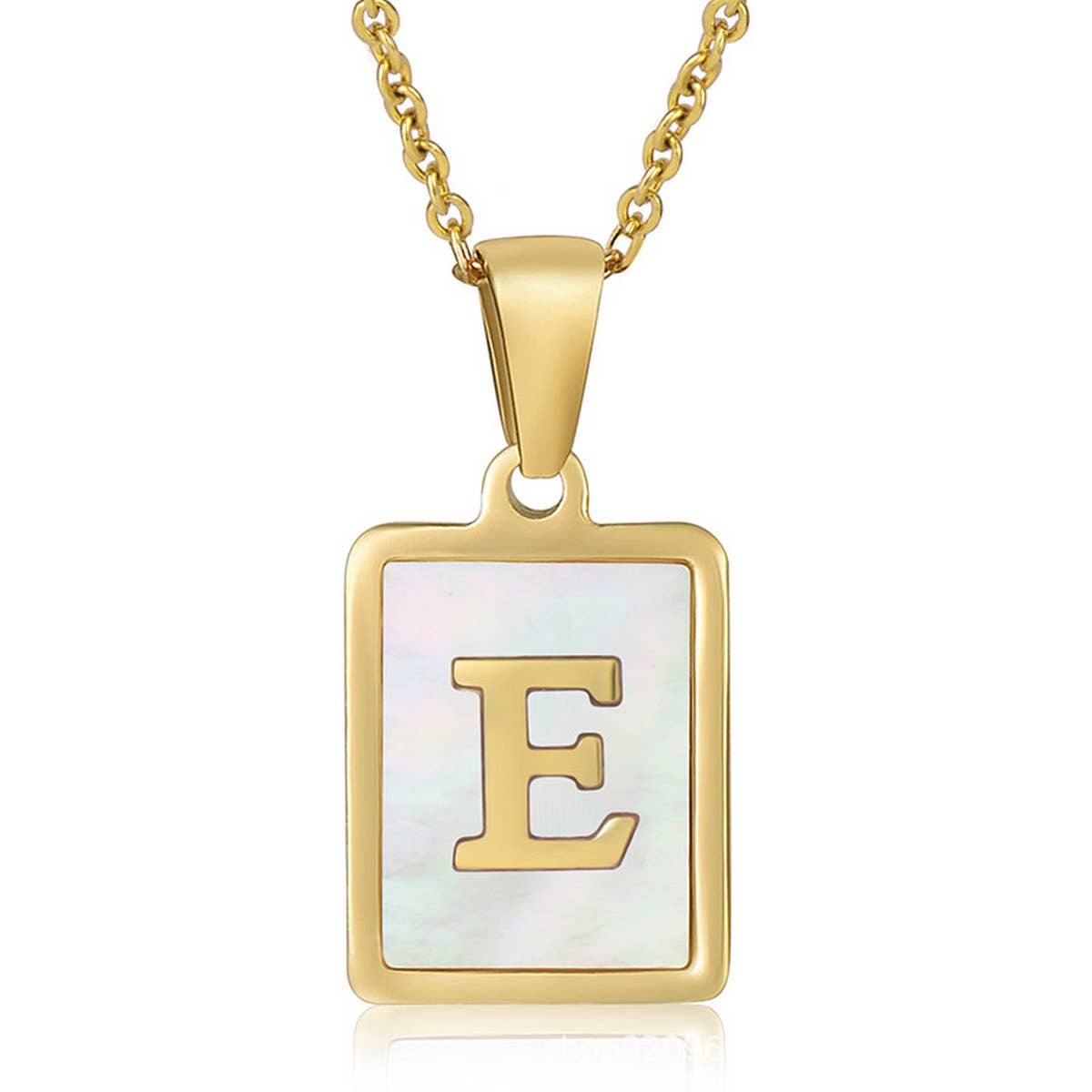 CWAJE1917_Square Stainless Steel White Shell Letter Necklace