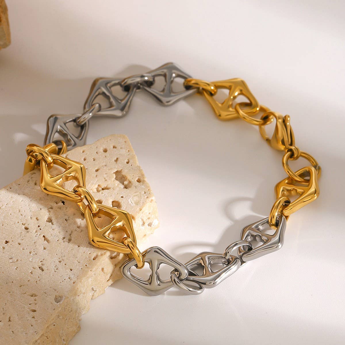 Two-Tone Metal Chain Bracelet in Titanium Steel