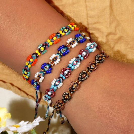 COLORFUL FLOWER RICE BEADS HANDMADE BEADED BRACELET