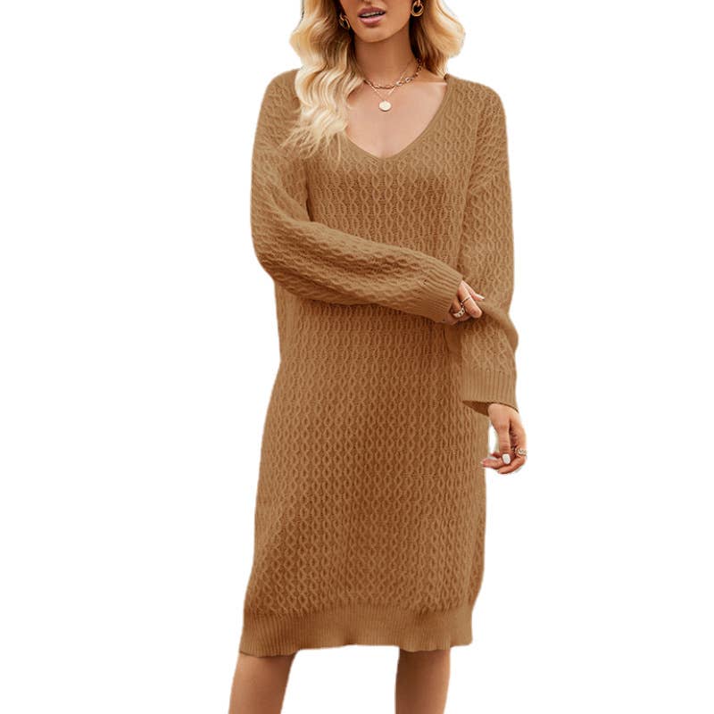 Solid color loose long slouchy knit bottom pullover dress