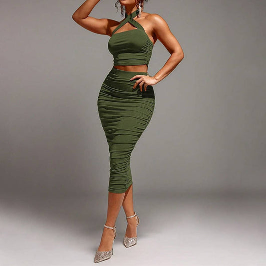 Sexy fashion halter vest long skirt two-piece set