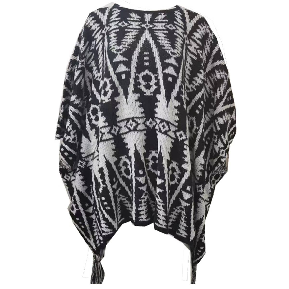 PULLOVER KNITTED CAPE SHAWL BAT PRINT TASSEL SHAWL_CWASC1539