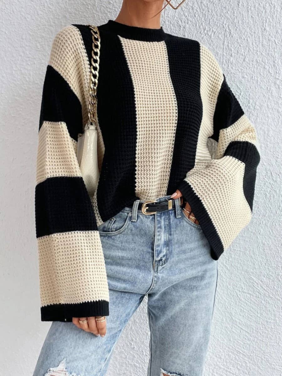 Striped casual sweater with flared sleeves