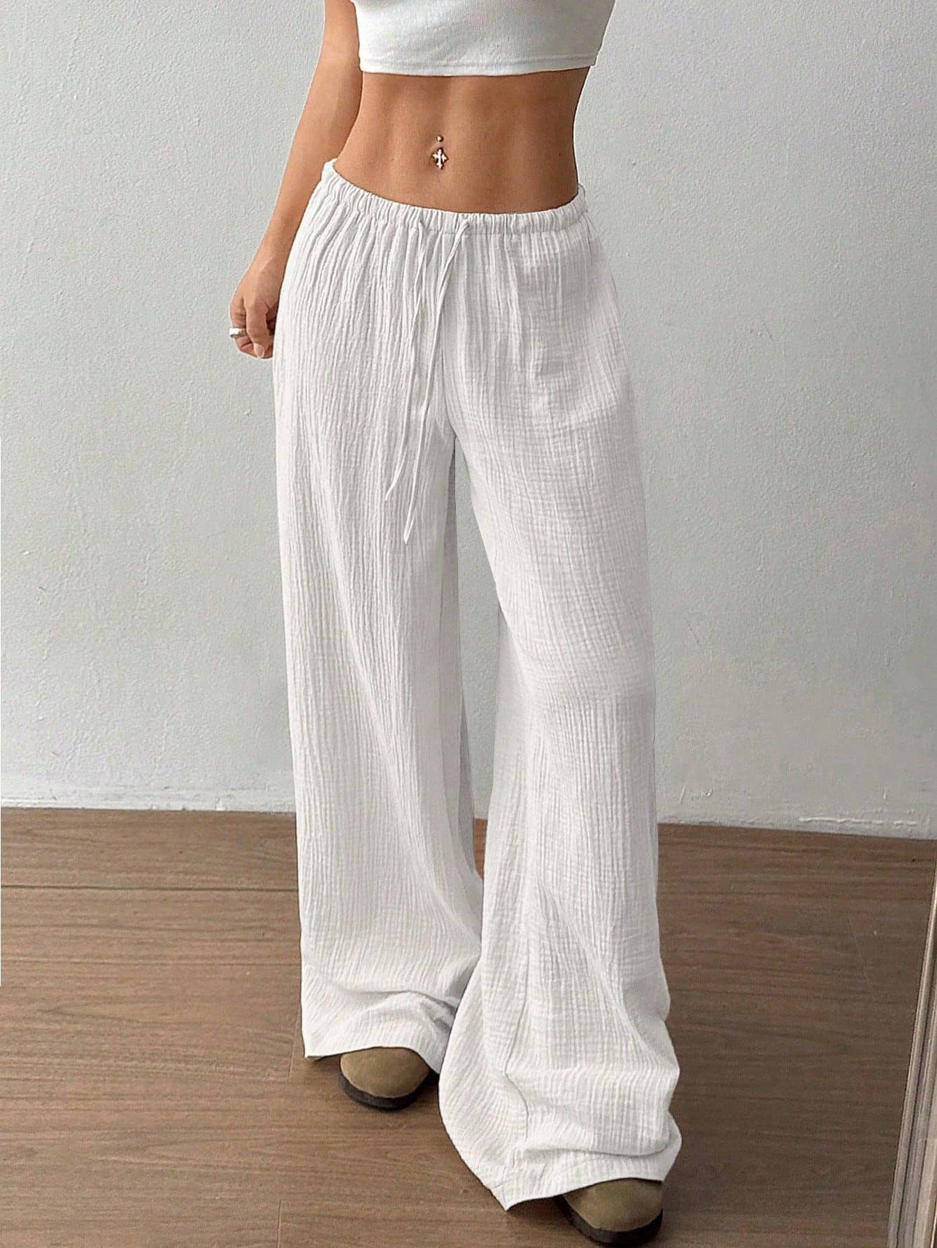 Pure cotton pure color easy wide-legged pants