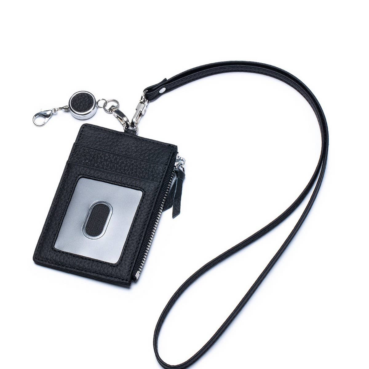 GENUINE LEATHER CARD HOLDER WITH ZIP-LOCK LANYARD_CWAB3828