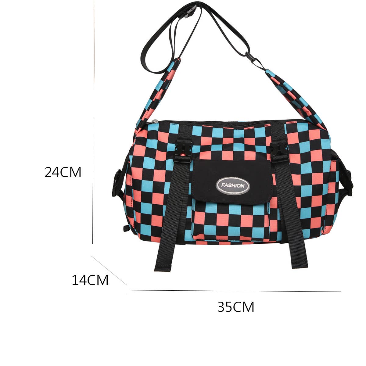 PLAID LARGE CAPACITY SHOULDER CANVAS BAG_CWAB1600