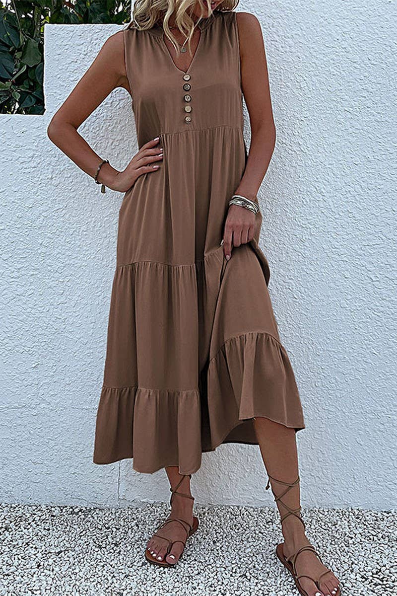 SLEEVELESS LOOSE CASUAL SOLID COLOR DRESS_CWDSD2822
