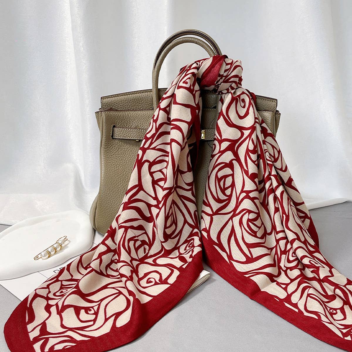 Velvet Rose Print Scarf - Elegant Fall/Winter Wrap