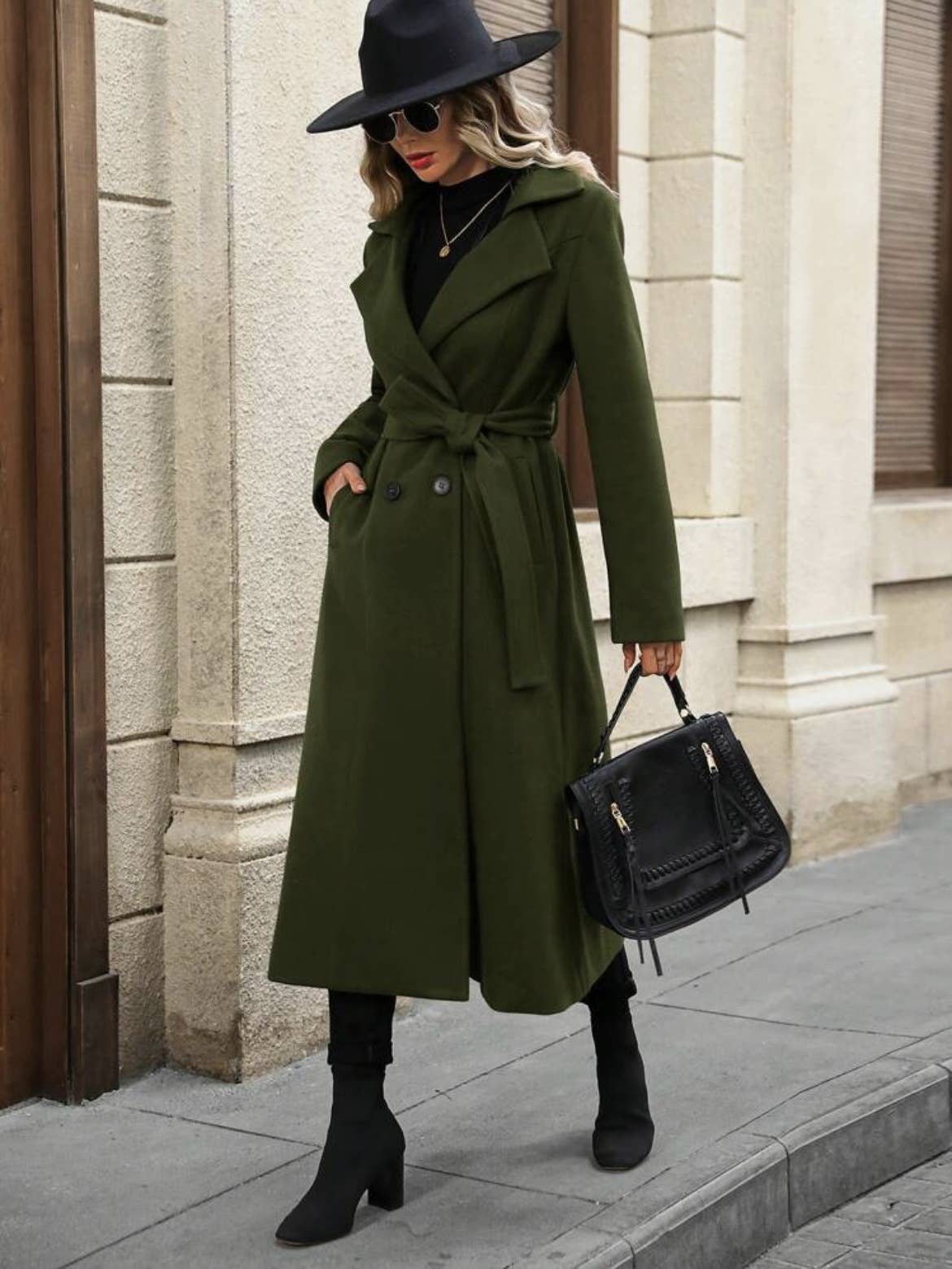 Lapel tie double-breasted and long coat