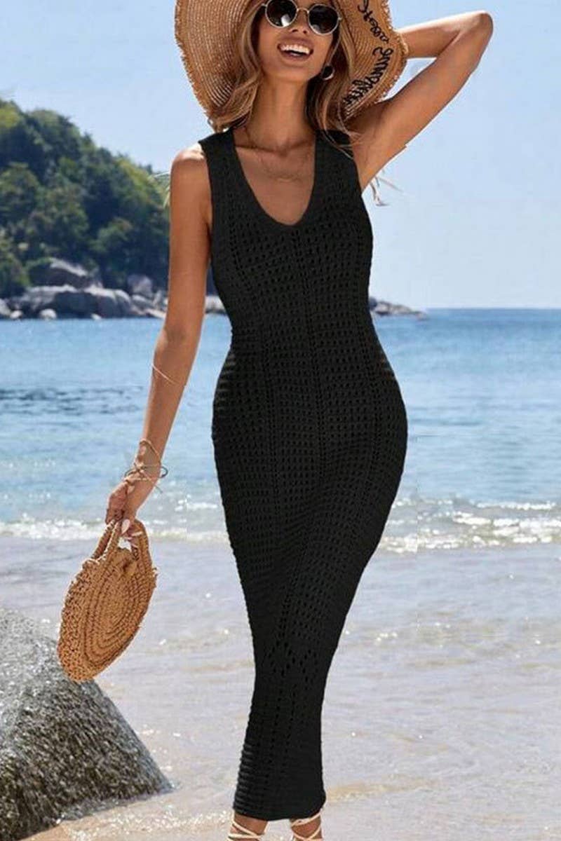 CWDMD4741_KNIT HOLLOW LONG TANK BIKINI COVER UP DRESS