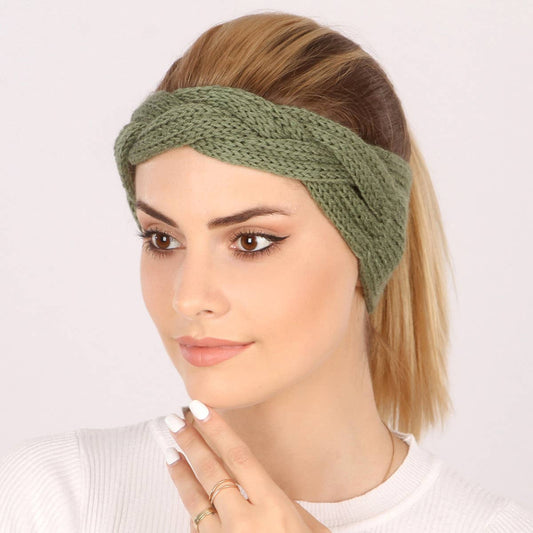 WARM KNITTED FLAT CROSS YARN HEADBAND