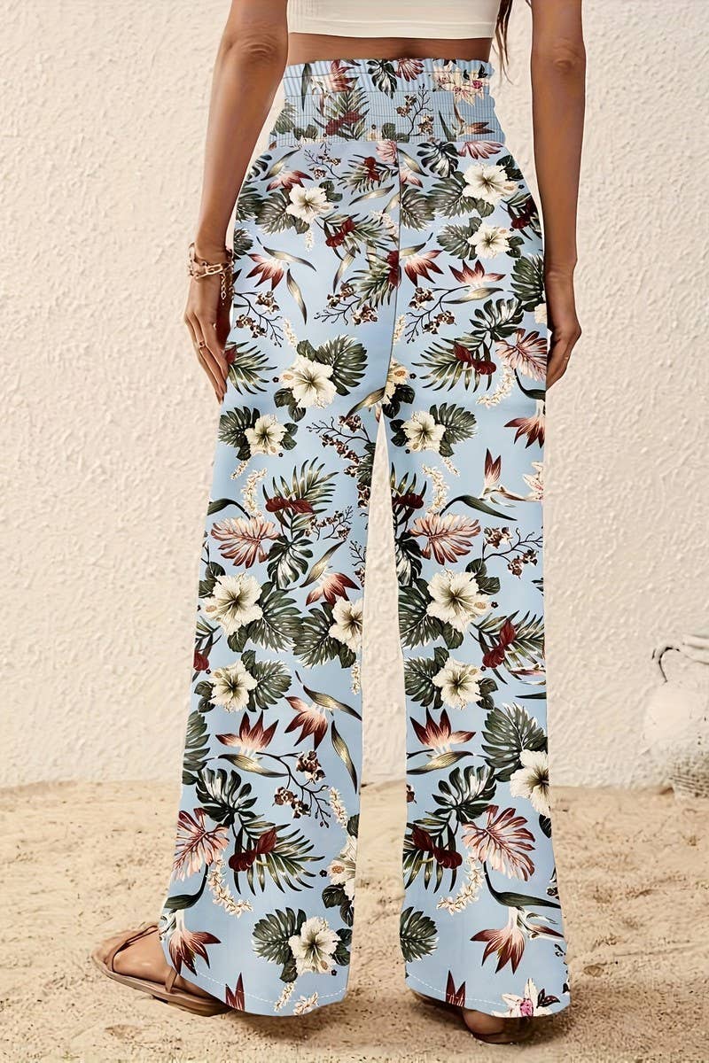 CWBLP1135_PRINTED LOOSE ELASTIC WAIST WIDE-LEG PANTS