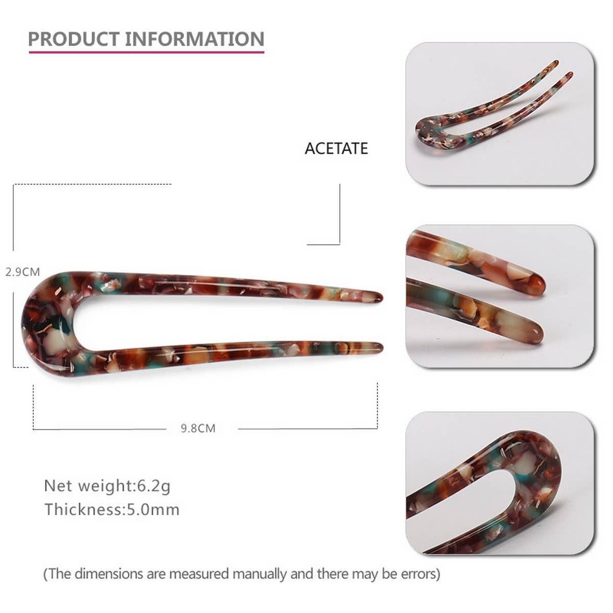 ACETATE SHEET 5MM THICK PLATE U SHAPE HAIRPIN_CWAHA4223