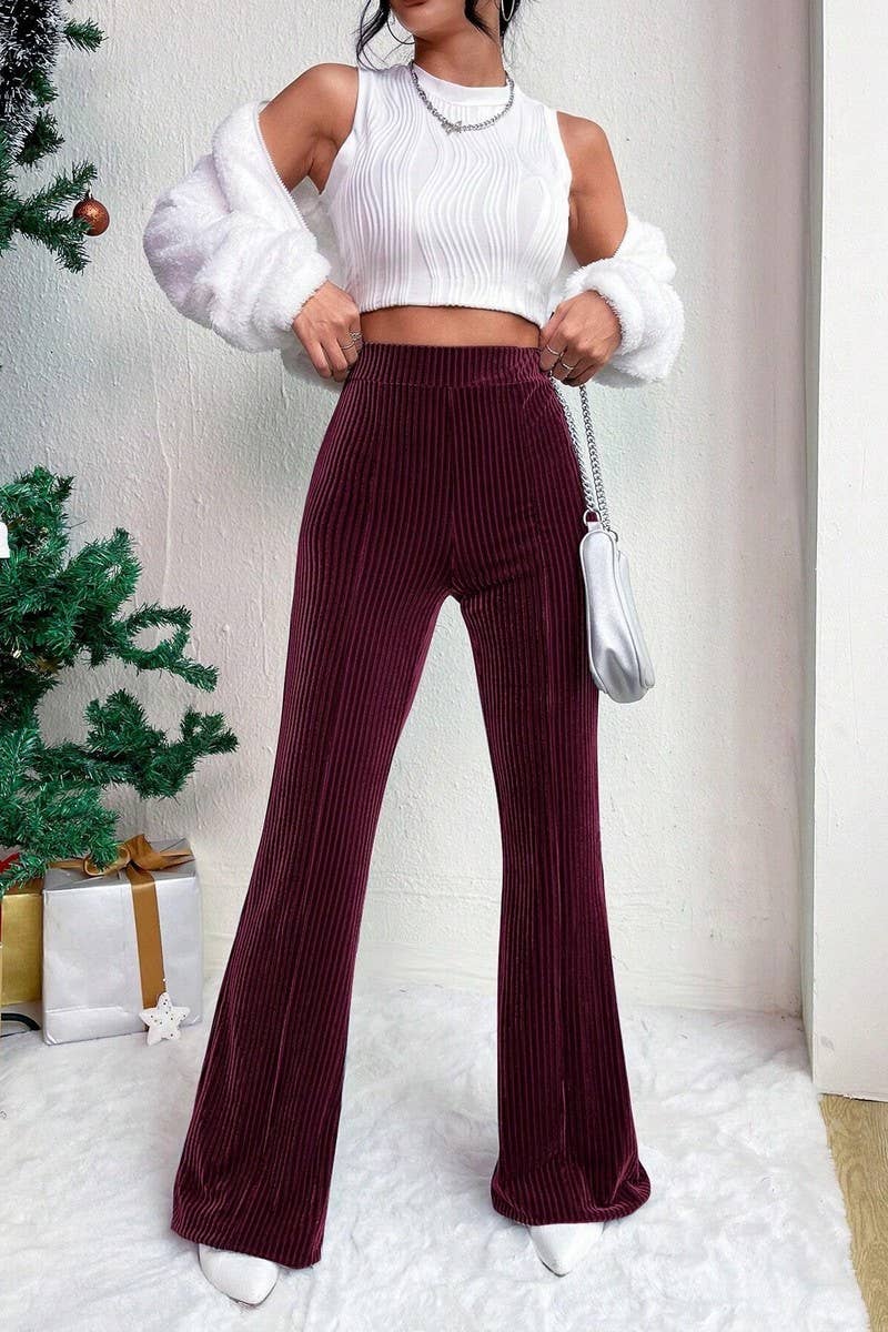 CWBLP2056_HIGH WAIST CORDUROY FLARE WIDE LEG SWEATPANTS