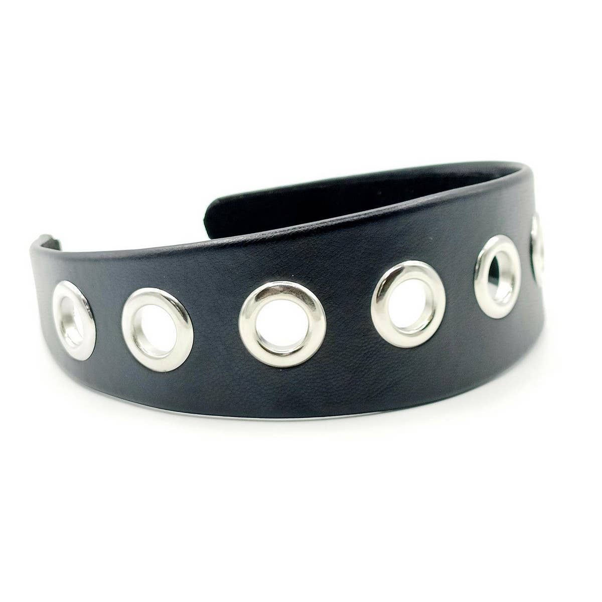 Elegant Punk Wide PU Headband with Large Studs