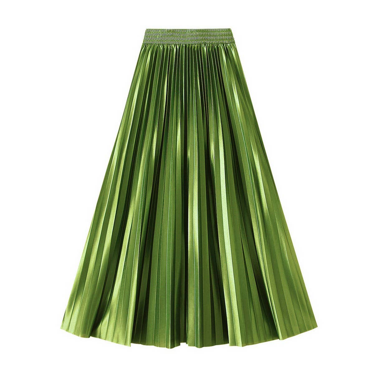 Slimming Shiny High-Waist Pleated Midi Skirt_CWBMS0329