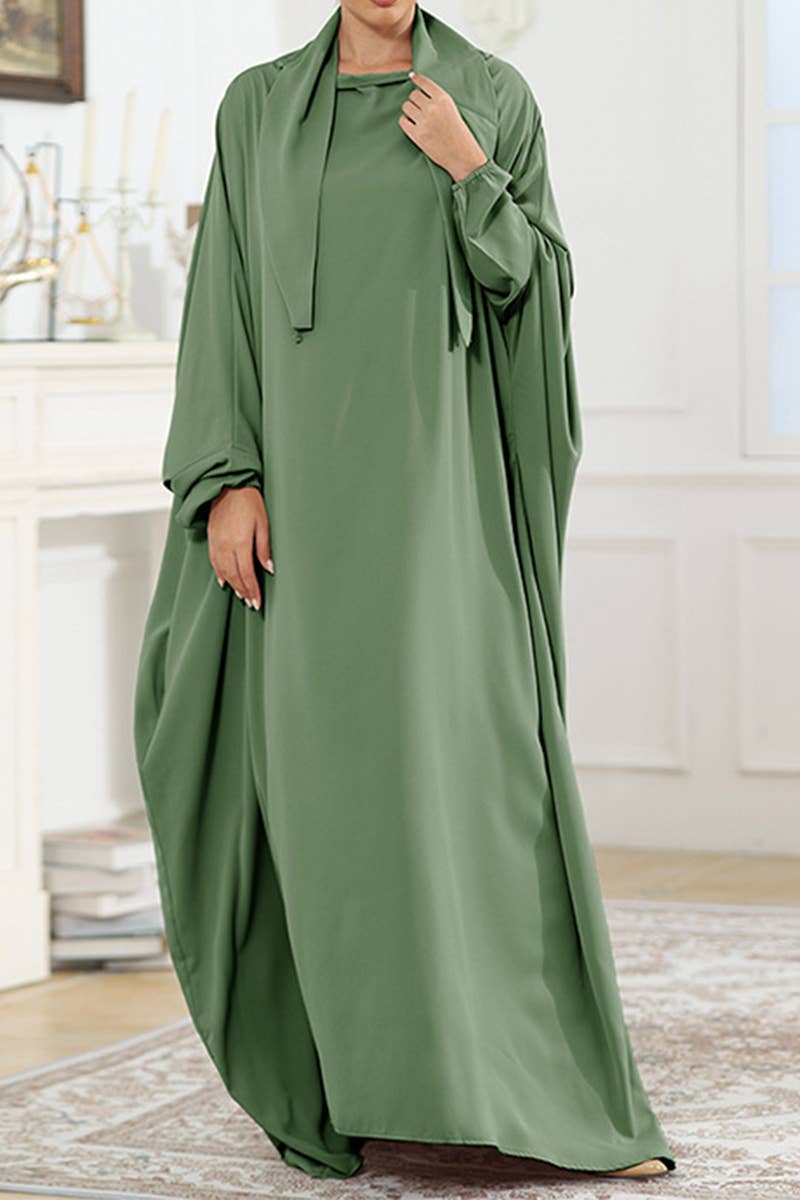 CWDMD5314_SOLID COLOR ROBE WITH STRAPS LOOSE DRESS