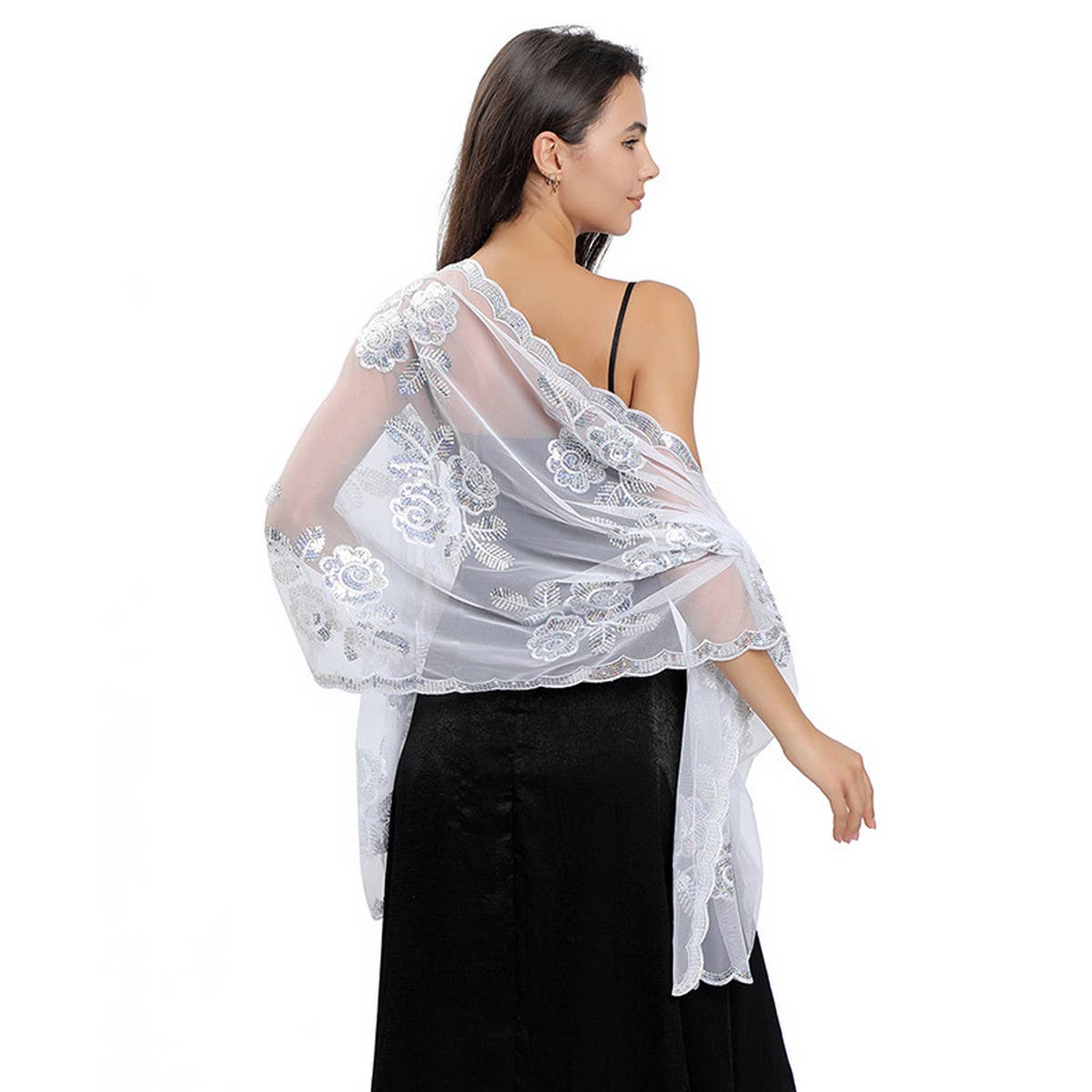 NEW ARRIVAL FLOWER SEQUIN EMBROIDERED SHAWL