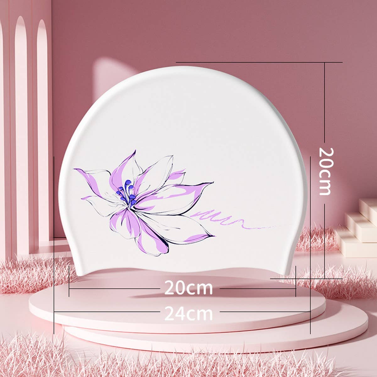 Printed Silicone Swim Cap for Women with Anti-Slip_CWMM6707