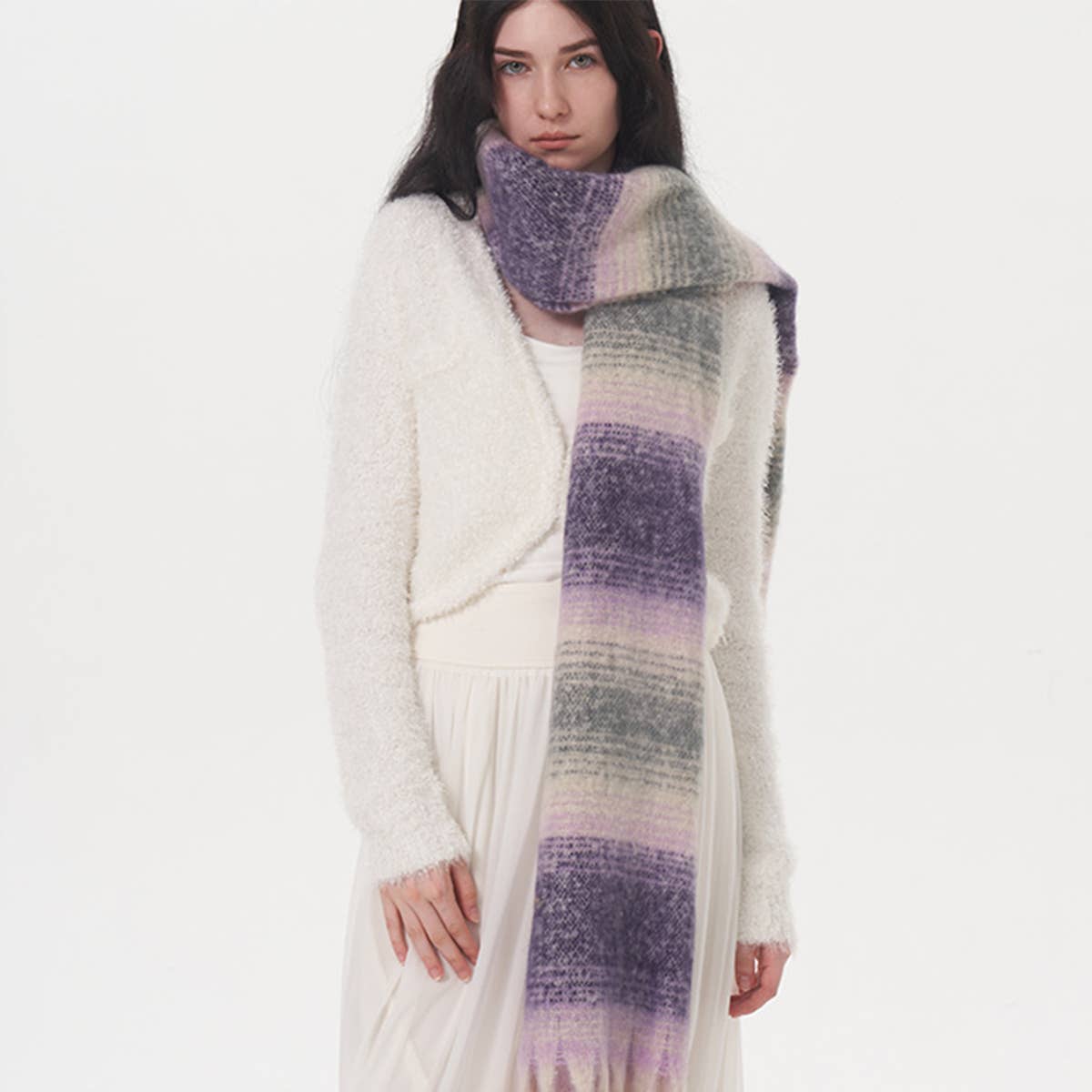 Plaid Stripe Scarf ??Wide Faux Cashmere Wrap_CWASC0333