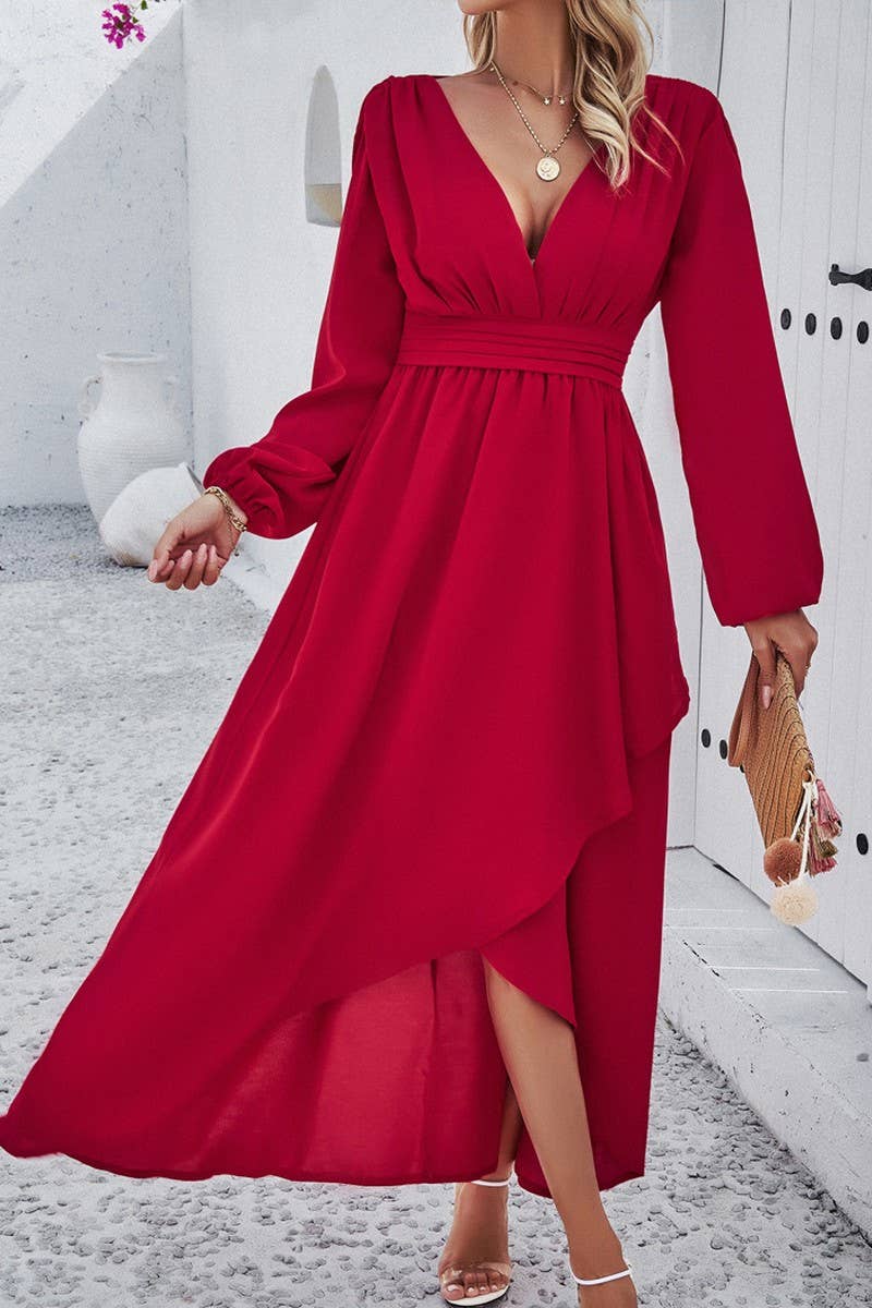 CWDMD4831_SPRING AND AUTUMN SLIM WAIST DRESS WITH SEXY SWING