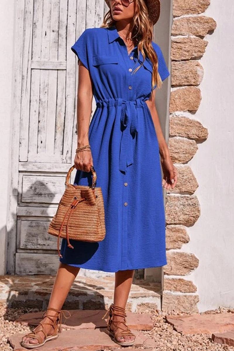 CWDMD5777_CASUAL FASHION DRAWSTRING WAIST DRESS