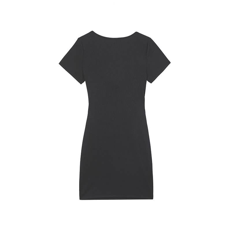 Sexy hollow bag buttocks solid color short dress