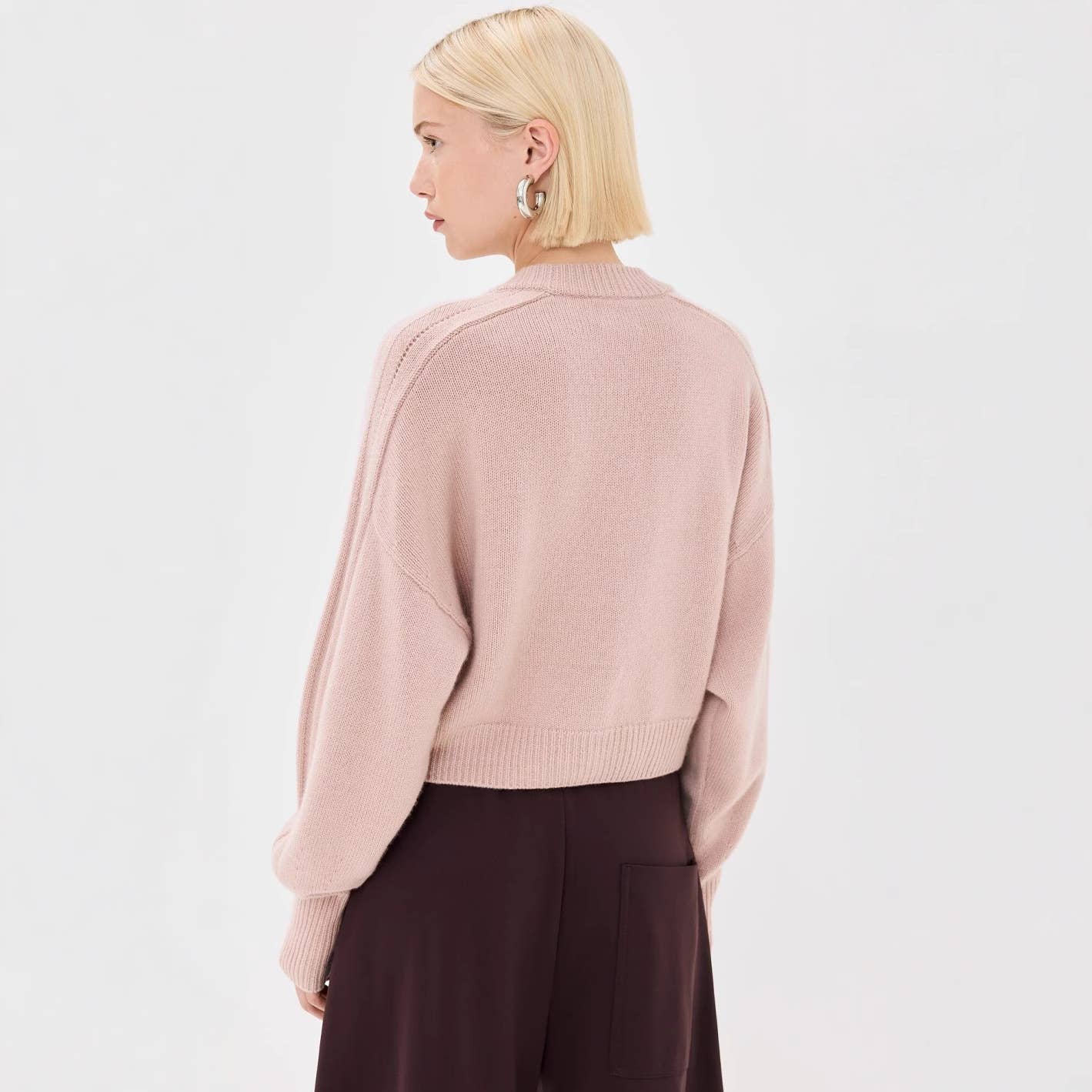 Solid-color V-neck hidden button knitted cardigan