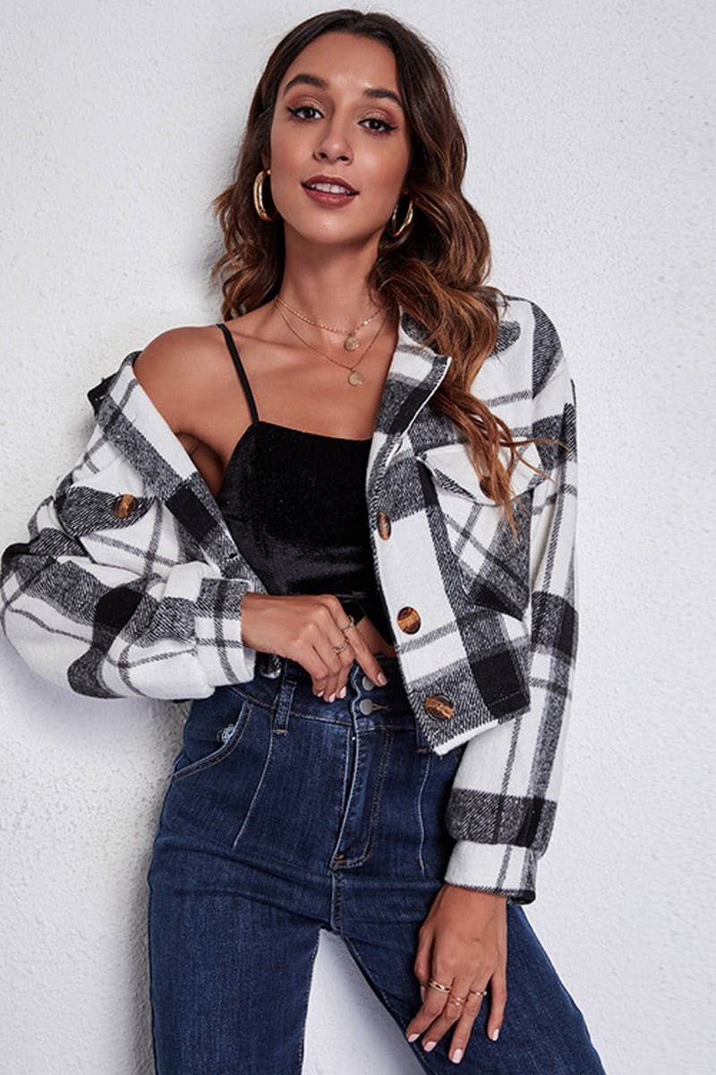 CWOCO0419_PLAID LANTERN SLEEVE LONG AND SHORT WOOLEN COAT