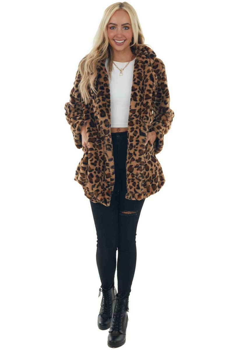 CWOCO00205_CASUAL LOOSE LEOPARD FAUX FUR COAT