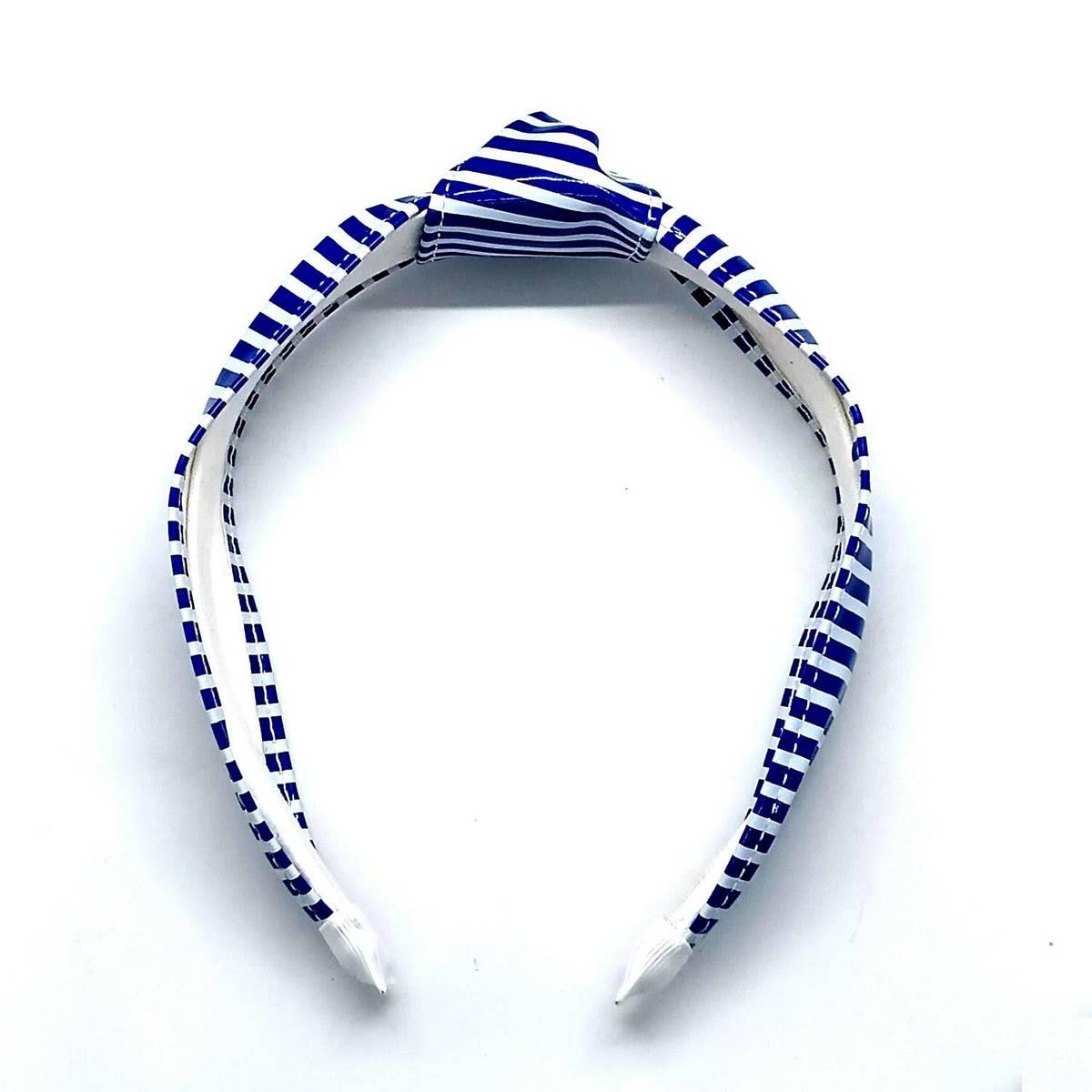Navy Stripe Wide Knot PU Leather Headband
