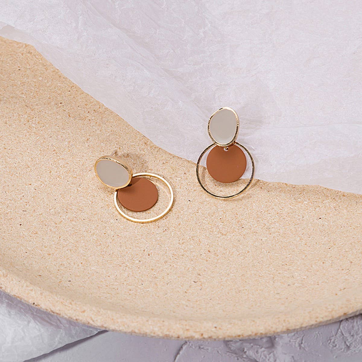 DOUBLE GEOMETRIC ROUND VINTAGE EARRINGS