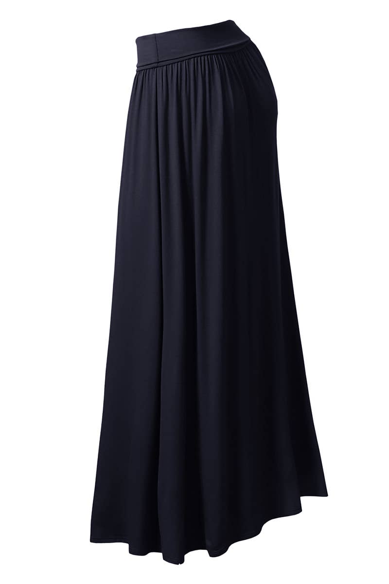 AWBLS089_High Waist Elastic Closure Gather Maxi Skirt