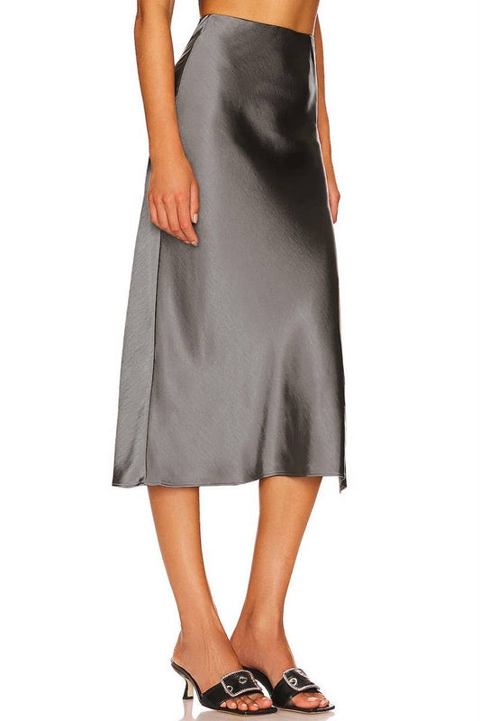 SATIN ELASTIC HIGH WAISTED SOLID SPLIT SKIRT