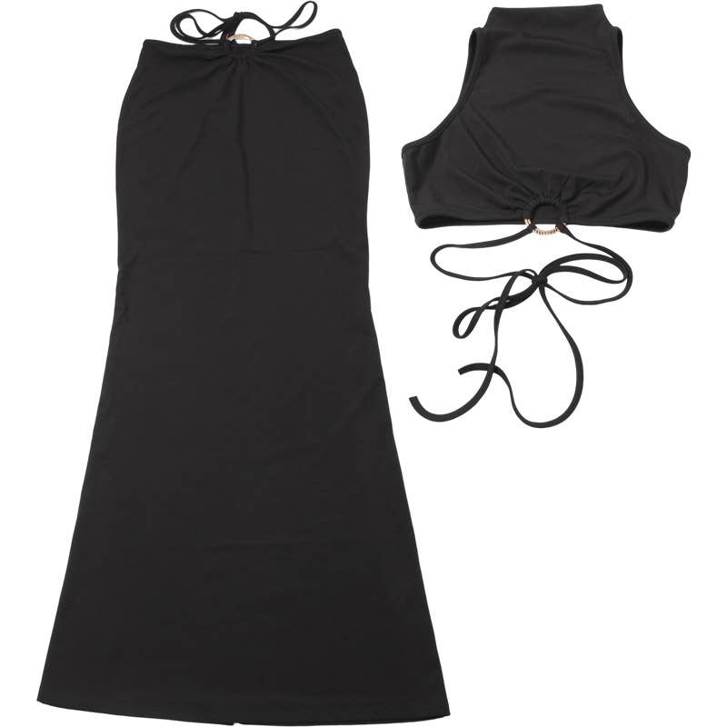 SEMI-HIGH NECK SEXY MIDRIFF HIP WRAP SLIM DRESS