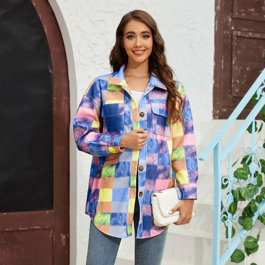 Tweed color-blocked fashionable shirt jacket