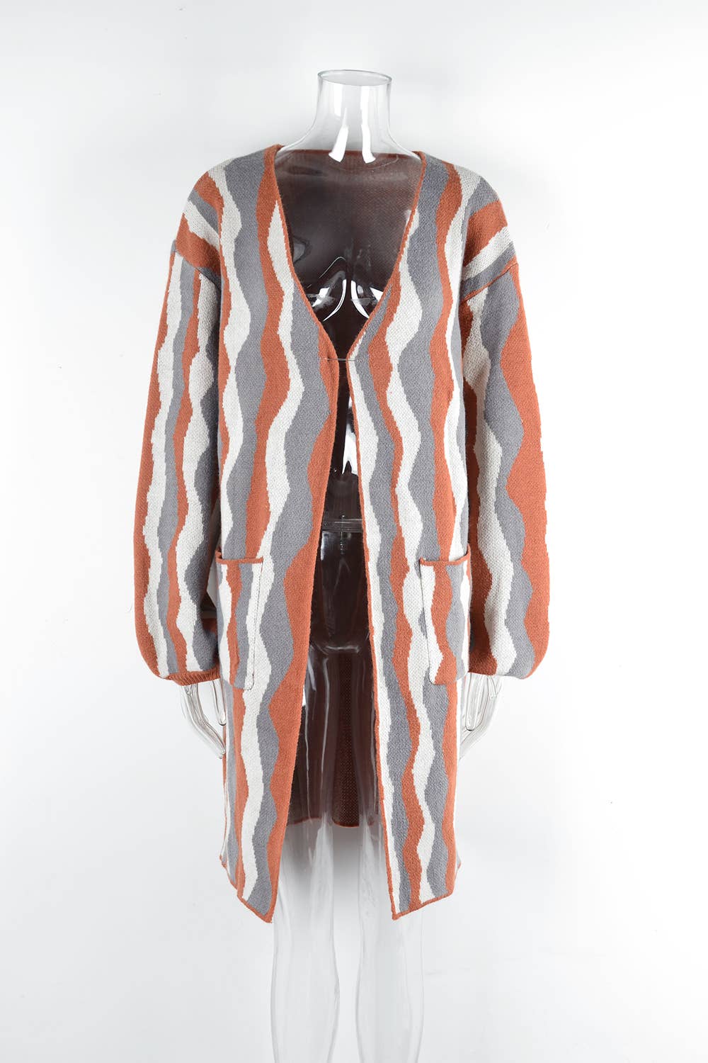 Patchwork Fashion Knit Cardigan Pocket Jacket