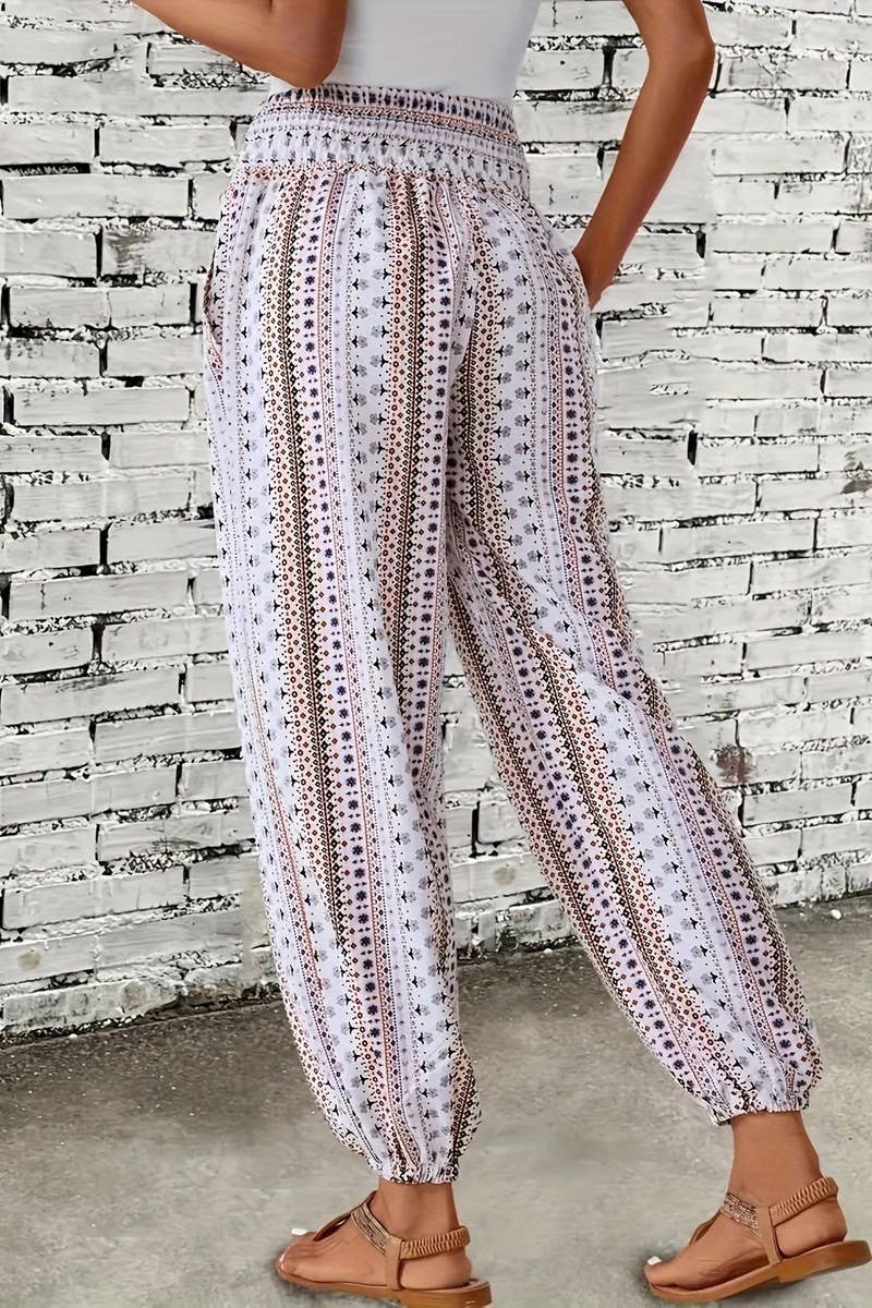 CWBLP2069_BOHO PRINT ELASTIC WAIST DRAPED JOGGER PANTS