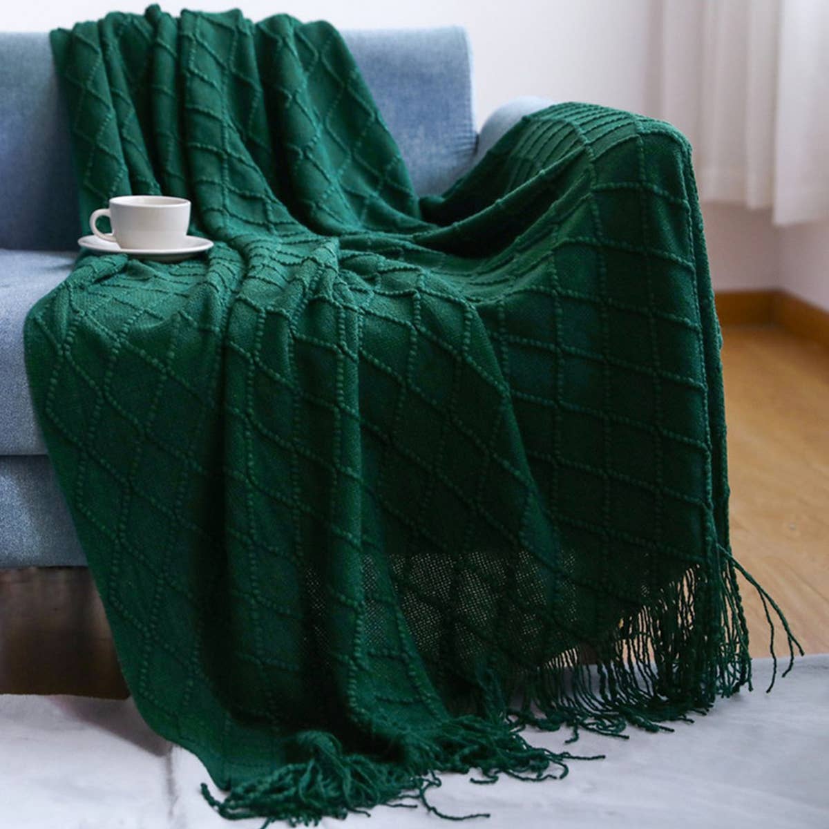 KNITTED TASSEL THIN BLANKET SOFA BLANKET