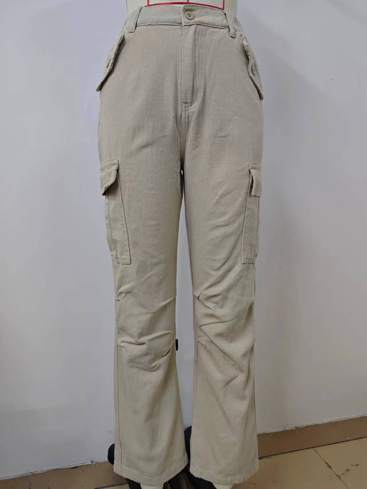 Washed work pants ribbon denim casual pants