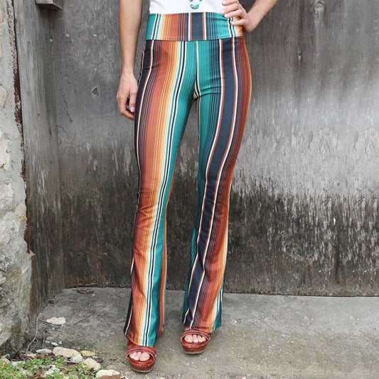PRINTED TIGHT HEIGHT WAIST CASUAL FLARE PANTS