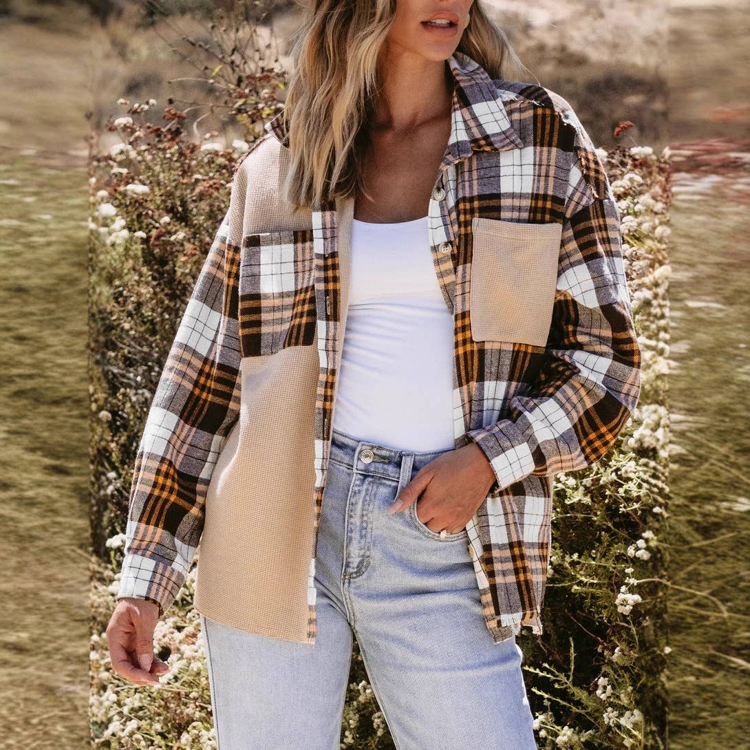 FASHION TREND PLAID COLOR CONTRAST SHIRT COAT
