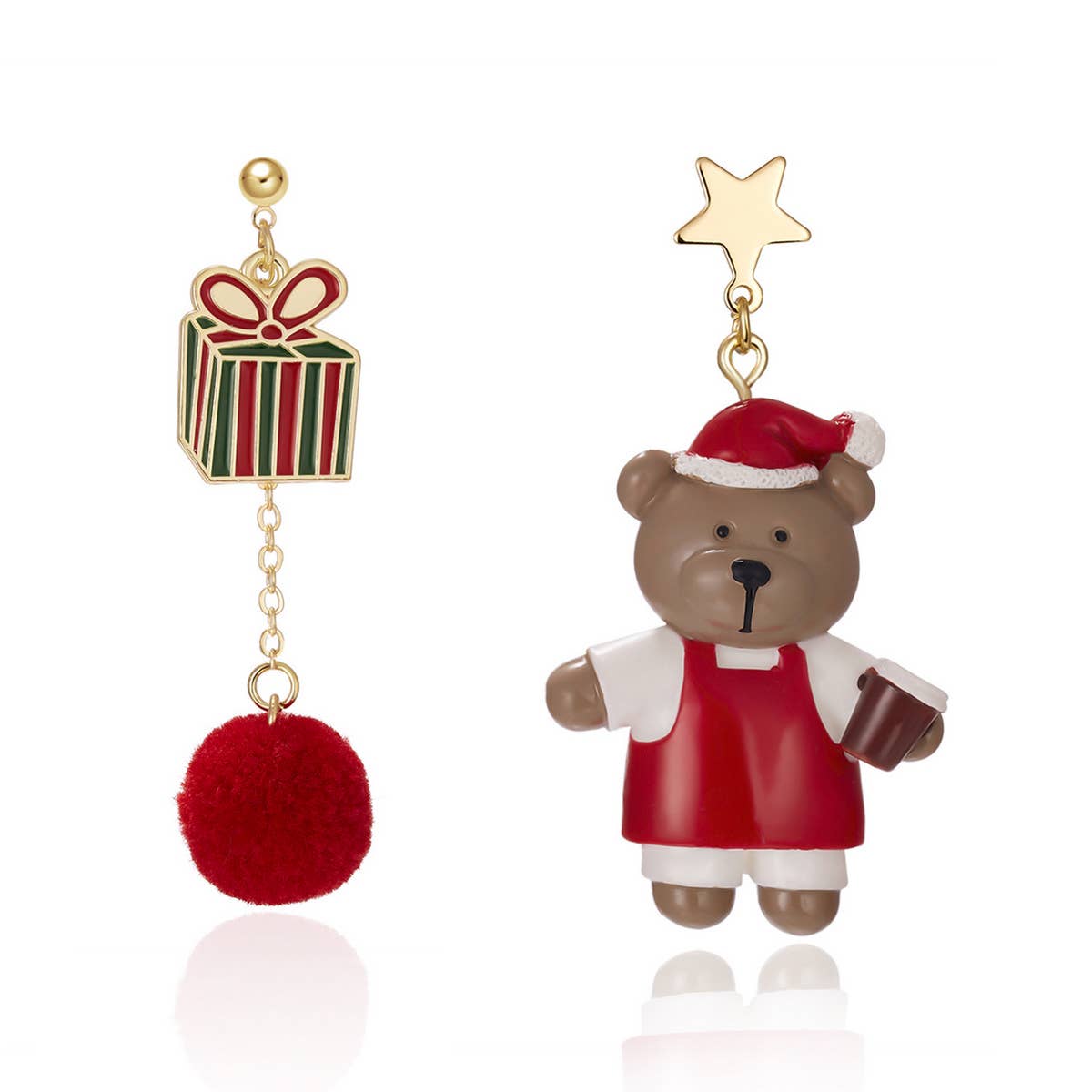 CHRISTMAS STAR BEAR GIFT IRREGULAR EARRINGS