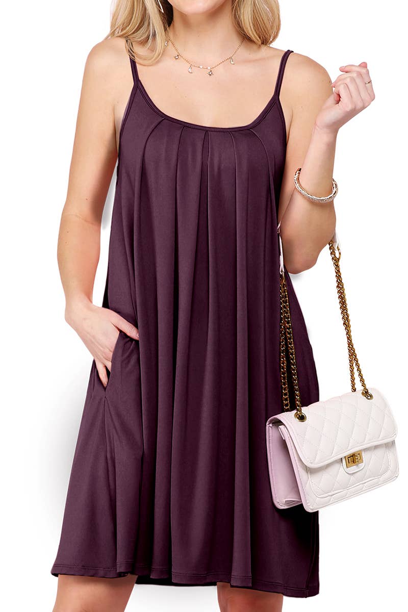 CWDSD10371_PLEATS DETAILED DRESS WITH POCKET AND STRAP